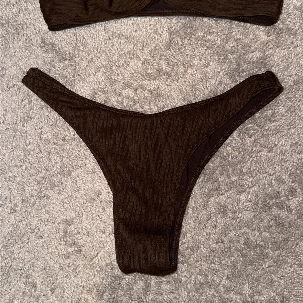 Women's Brown Textured Ring Detail Bikini Set - Picture 3 of 3